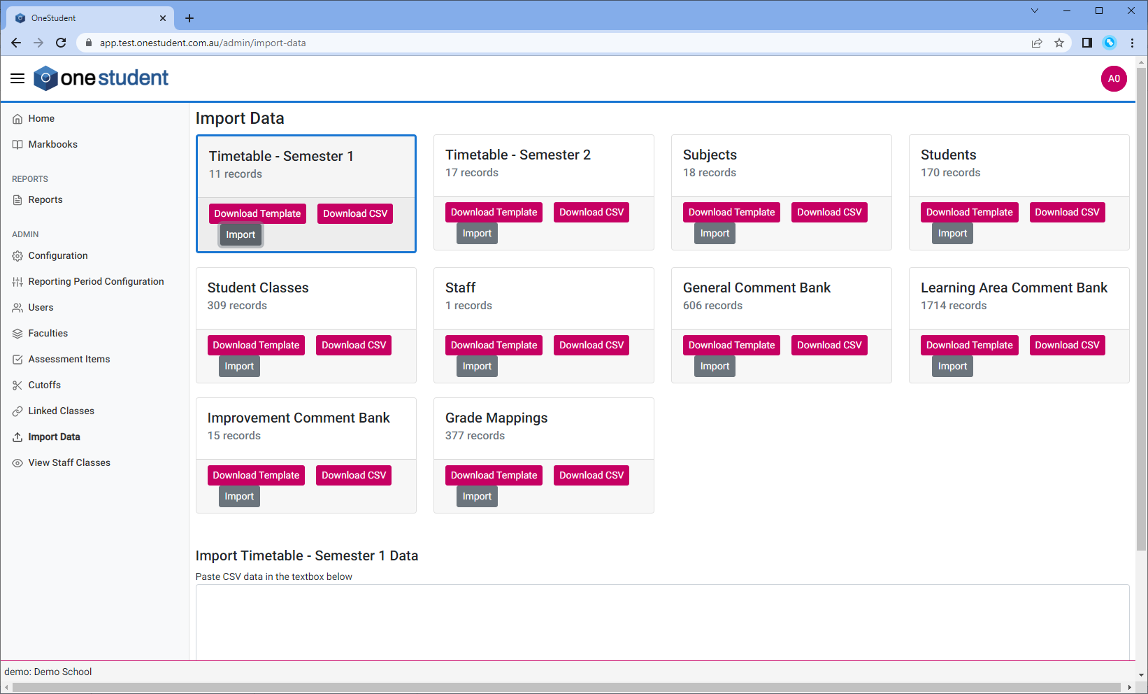 Import Data – OneStudent